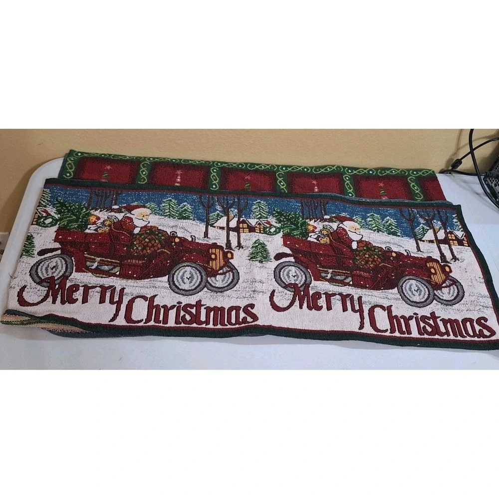 Set of 3 Christmas Table Runners Santa Tree‎ Holiday Tapestry Style 72x12